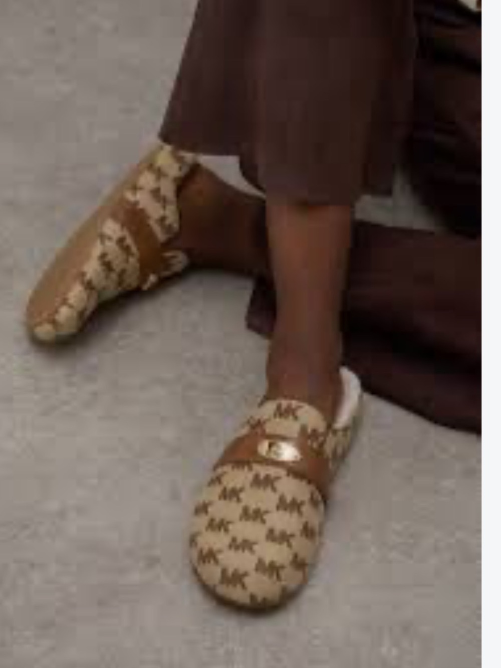 Michael Kors Brown/Tan Logo-Print Mule Slides